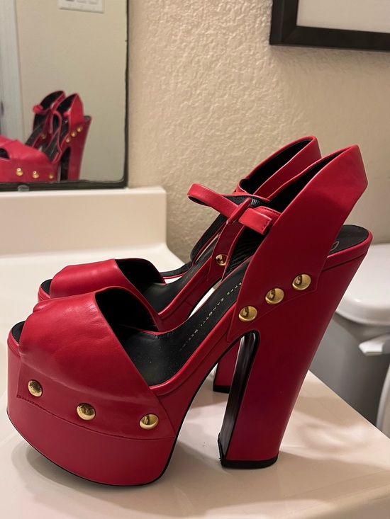 Giuseppe Zanotti Shoes - Vintage Guiseppe Zanotti Red Platform High-Heels with Gold Studs